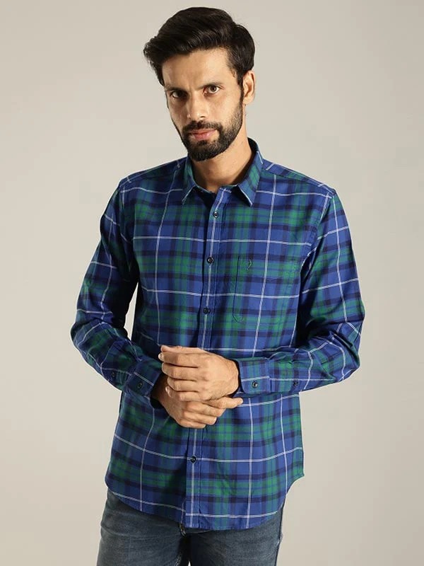 Indian Terrain Men Checkered Blue Shirt